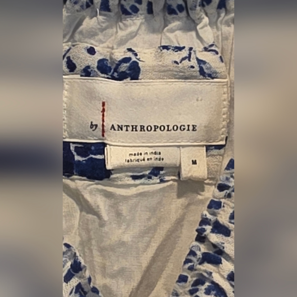 ANTHROPOLOGIE Clemente Floral Blue and White Off-Shoulder Dress Romper - Picture 5 of 5